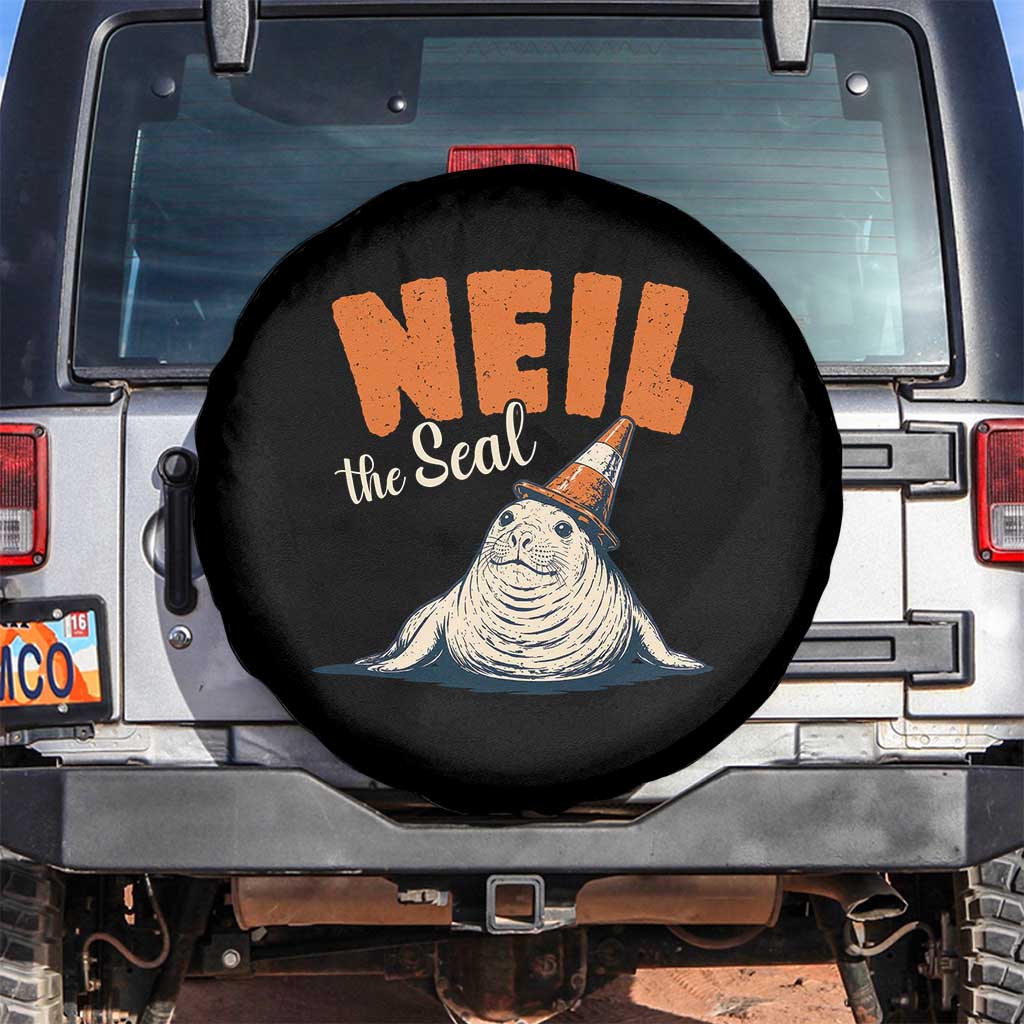 Vintage Neil the Seal Wearing Traffic Cone Hat Meme Spare Tire Cover Cute Retro Viral Chaotic Southern Elephant Seal