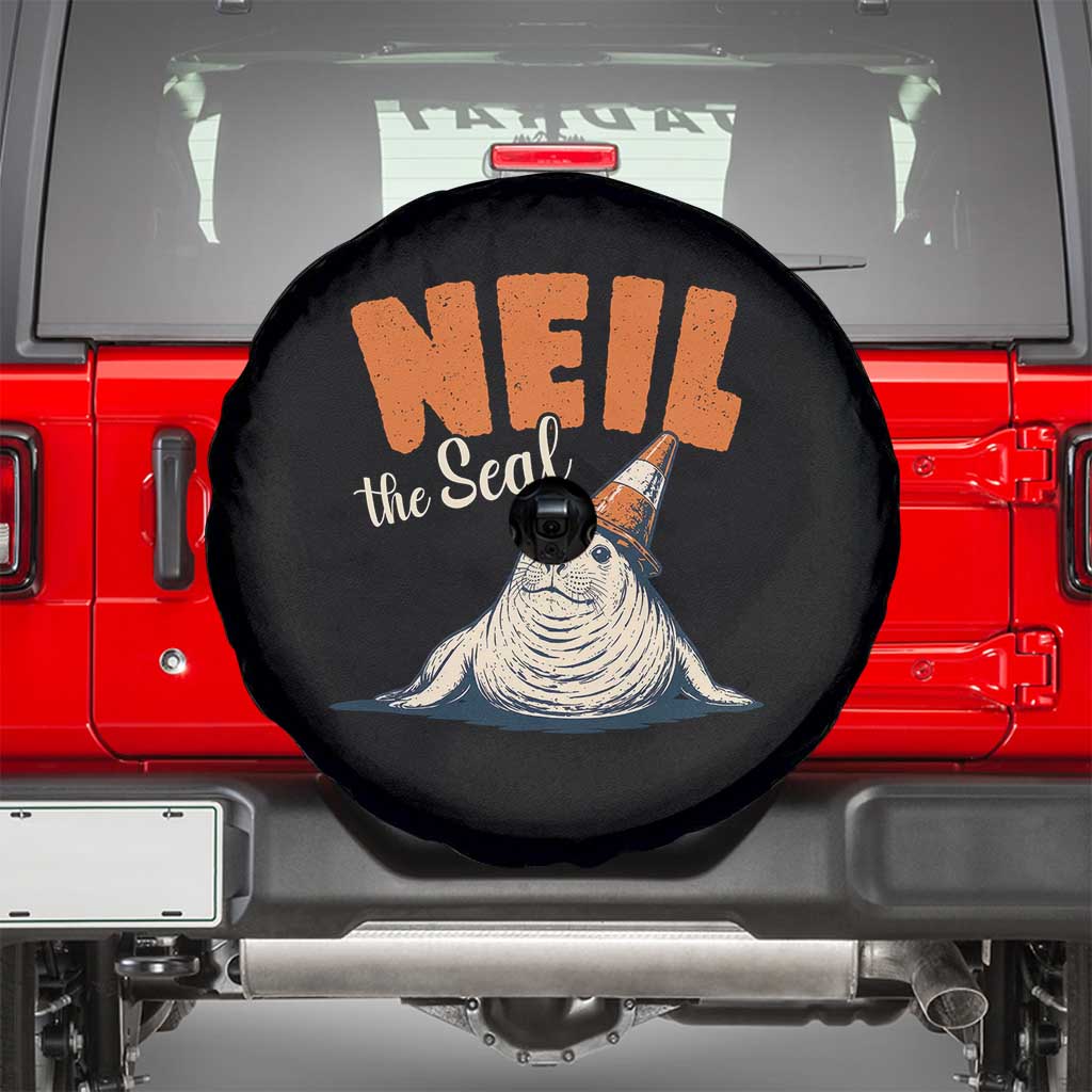 Vintage Neil the Seal Wearing Traffic Cone Hat Meme Spare Tire Cover Cute Retro Viral Chaotic Southern Elephant Seal