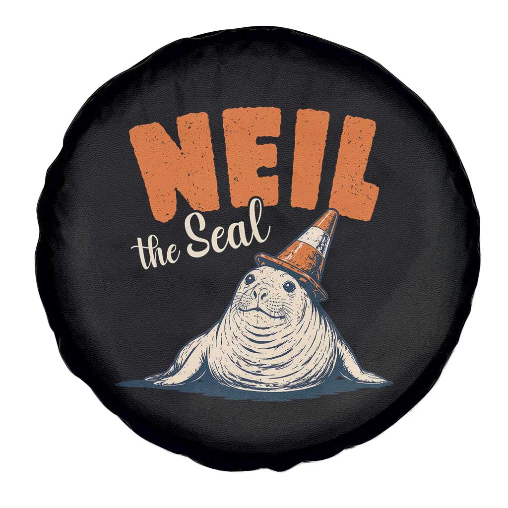 Vintage Neil the Seal Wearing Traffic Cone Hat Meme Spare Tire Cover Cute Retro Viral Chaotic Southern Elephant Seal