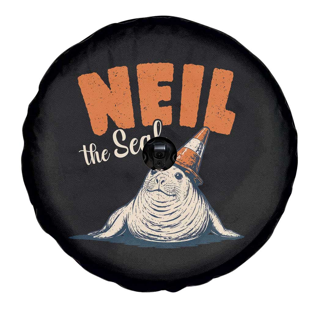 Vintage Neil the Seal Wearing Traffic Cone Hat Meme Spare Tire Cover Cute Retro Viral Chaotic Southern Elephant Seal