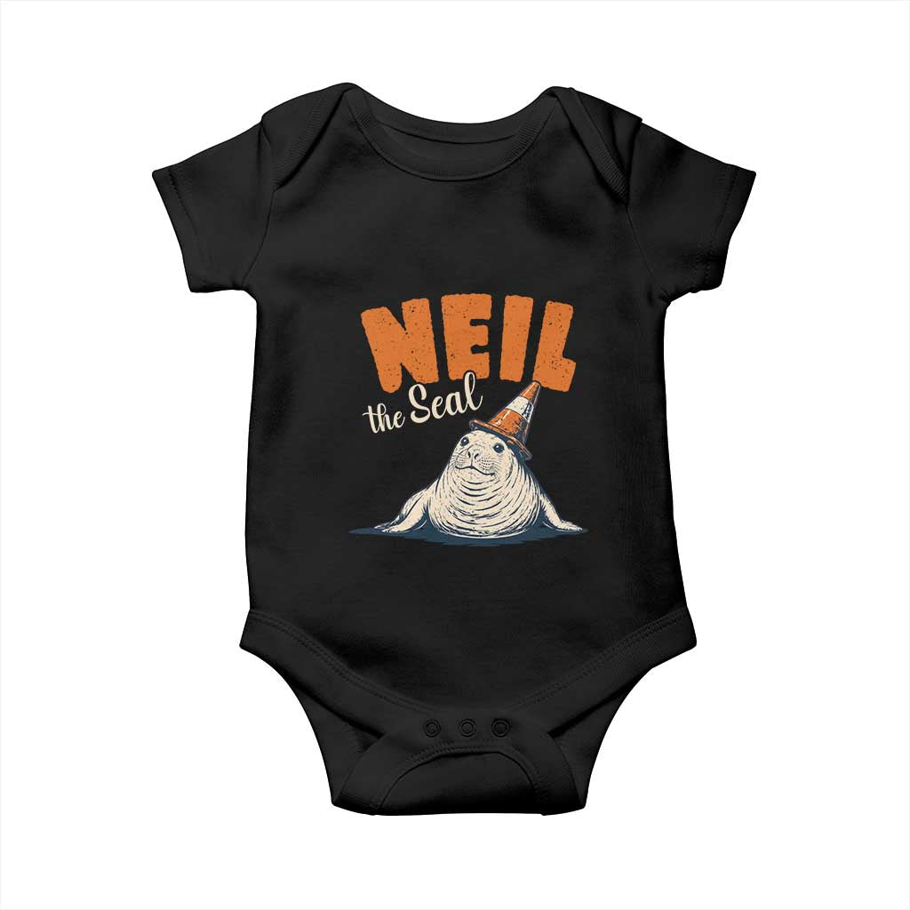 Vintage Neil the Seal Wearing Traffic Cone Hat Meme Baby Onesie Cute Retro Viral Chaotic Southern Elephant Seal
