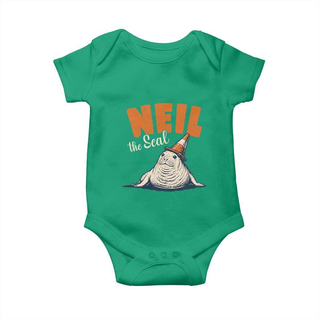 Vintage Neil the Seal Wearing Traffic Cone Hat Meme Baby Onesie Cute Retro Viral Chaotic Southern Elephant Seal