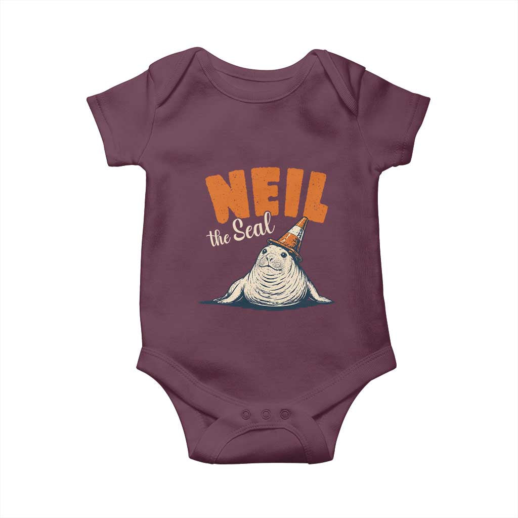 Vintage Neil the Seal Wearing Traffic Cone Hat Meme Baby Onesie Cute Retro Viral Chaotic Southern Elephant Seal