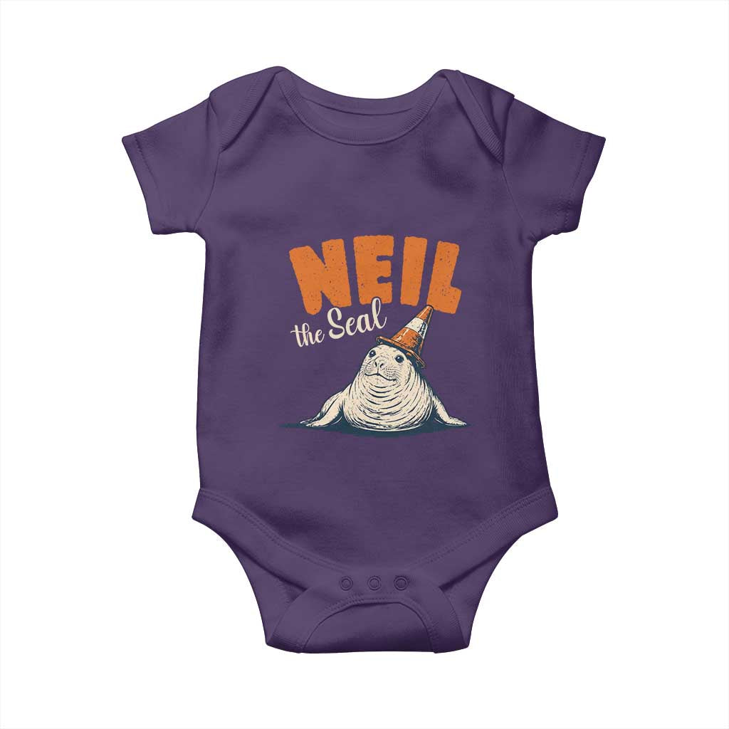 Vintage Neil the Seal Wearing Traffic Cone Hat Meme Baby Onesie Cute Retro Viral Chaotic Southern Elephant Seal