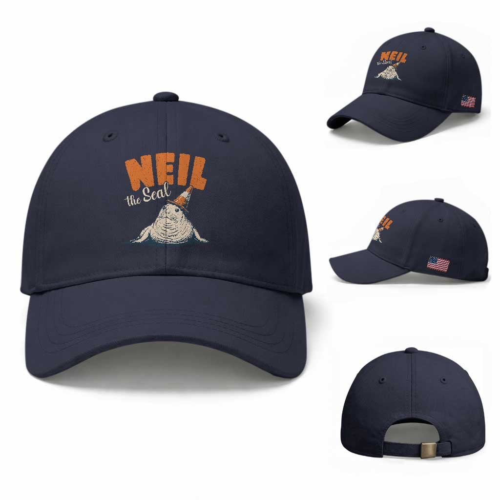 Vintage Neil the Seal Wearing Traffic Cone Hat Meme Baseball Cap Cute Retro Viral Chaotic Southern Elephant Seal