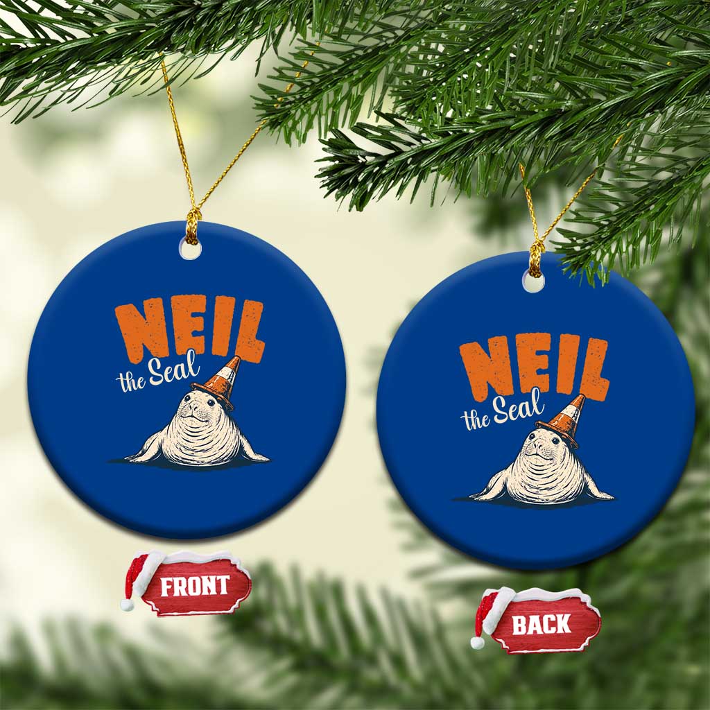 Vintage Neil the Seal Wearing Traffic Cone Hat Meme Ceramic Ornament Cute Retro Viral Chaotic Southern Elephant Seal