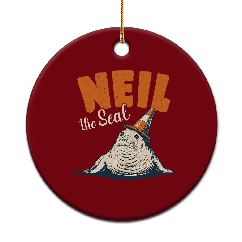 Vintage Neil the Seal Wearing Traffic Cone Hat Meme Ceramic Ornament Cute Retro Viral Chaotic Southern Elephant Seal