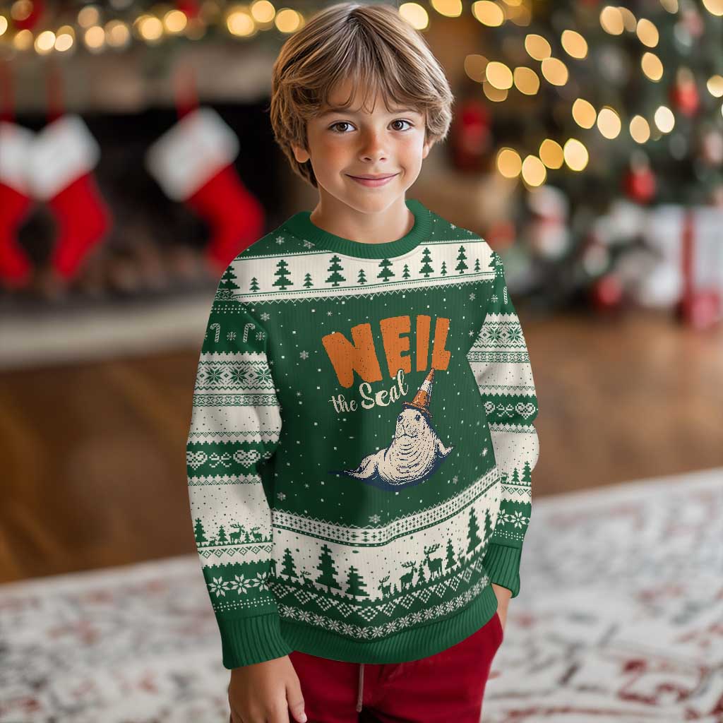 Vintage Neil the Seal Wearing Traffic Cone Hat Meme Ugly Christmas Sweater Cute Retro Viral Chaotic Southern Elephant Seal
