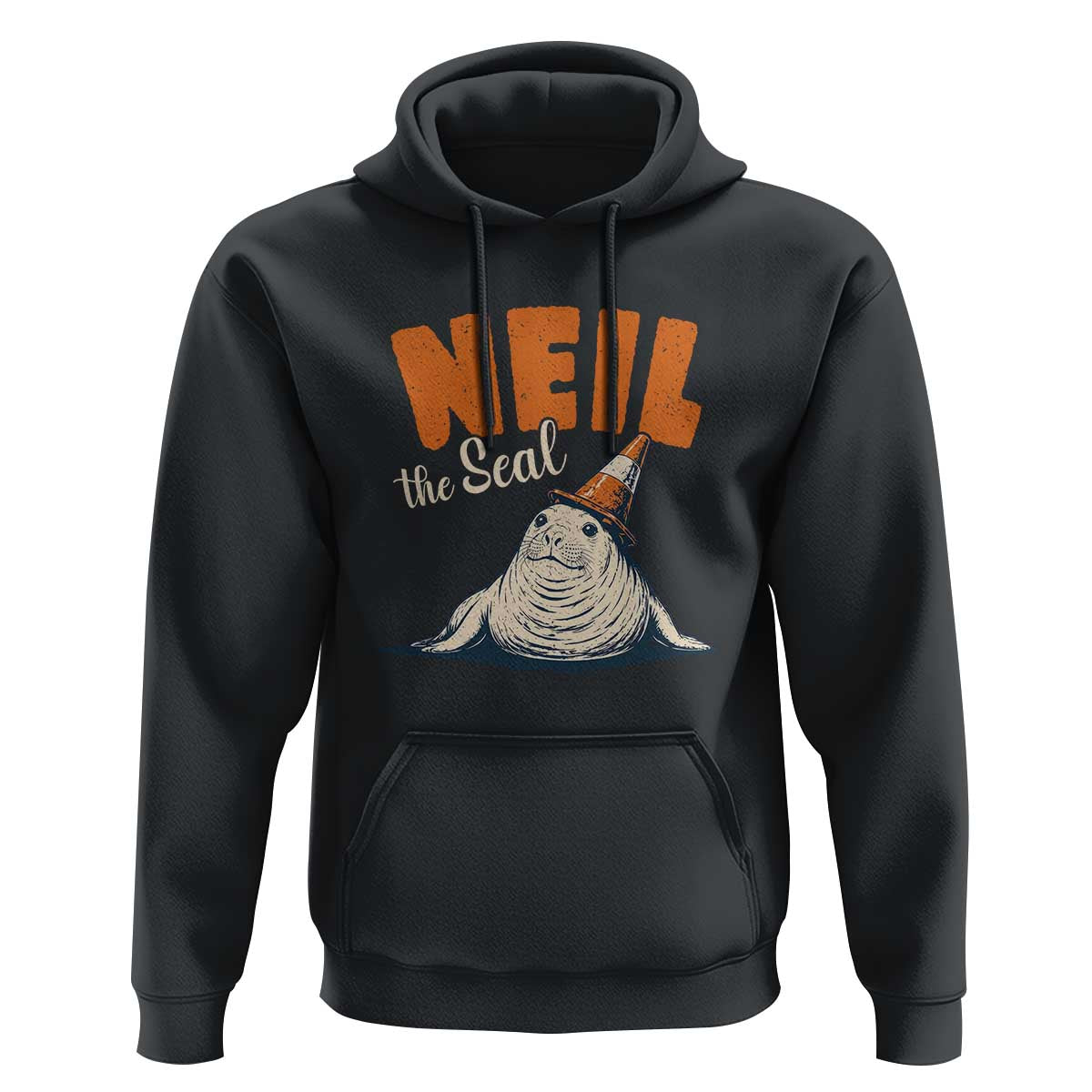 Vintage Neil the Seal Wearing Traffic Cone Hat Meme Hoodie Cute Retro Viral Chaotic Southern Elephant Seal