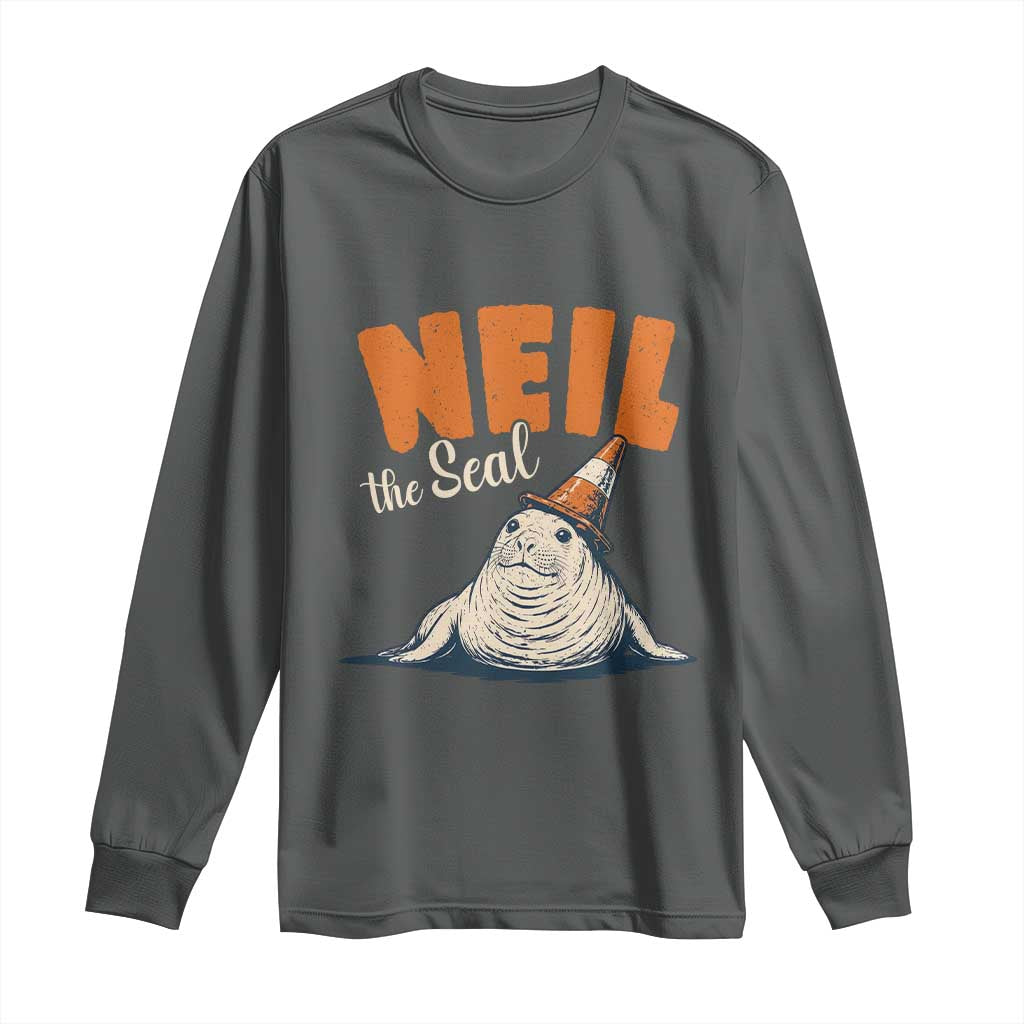 Vintage Neil the Seal Wearing Traffic Cone Hat Meme Long Sleeve Shirt Cute Retro Viral Chaotic Southern Elephant Seal