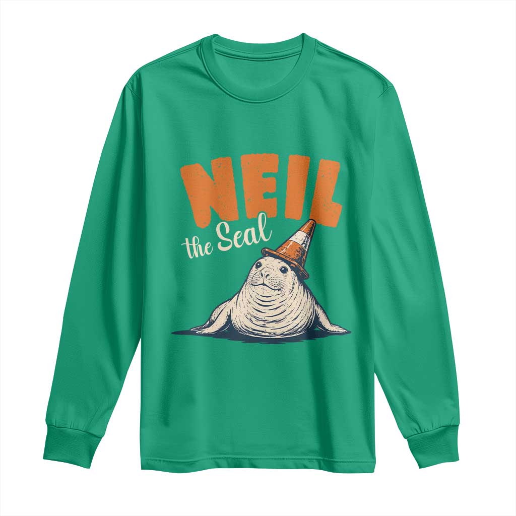 Vintage Neil the Seal Wearing Traffic Cone Hat Meme Long Sleeve Shirt Cute Retro Viral Chaotic Southern Elephant Seal