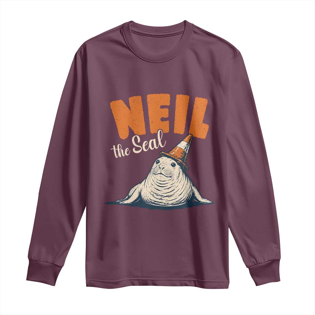 Vintage Neil the Seal Wearing Traffic Cone Hat Meme Long Sleeve Shirt Cute Retro Viral Chaotic Southern Elephant Seal