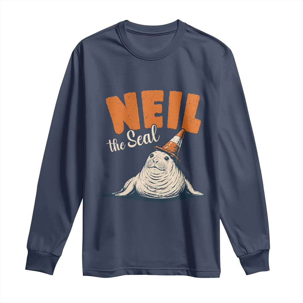 Vintage Neil the Seal Wearing Traffic Cone Hat Meme Long Sleeve Shirt Cute Retro Viral Chaotic Southern Elephant Seal