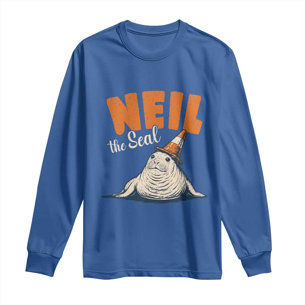 Vintage Neil the Seal Wearing Traffic Cone Hat Meme Long Sleeve Shirt Cute Retro Viral Chaotic Southern Elephant Seal