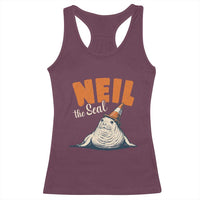 Vintage Neil the Seal Wearing Traffic Cone Hat Meme Racerback Tank Top Cute Retro Viral Chaotic Southern Elephant Seal