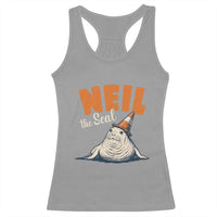 Vintage Neil the Seal Wearing Traffic Cone Hat Meme Racerback Tank Top Cute Retro Viral Chaotic Southern Elephant Seal