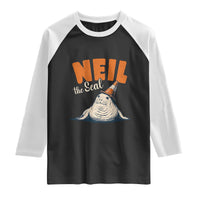 Vintage Neil the Seal Wearing Traffic Cone Hat Meme Raglan Shirt Cute Retro Viral Chaotic Southern Elephant Seal