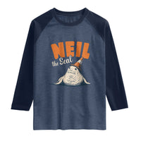Vintage Neil the Seal Wearing Traffic Cone Hat Meme Raglan Shirt Cute Retro Viral Chaotic Southern Elephant Seal