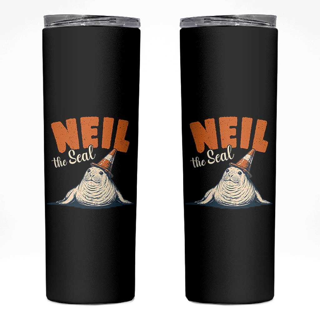 Vintage Neil the Seal Wearing Traffic Cone Hat Meme Skinny Tumbler Cute Retro Viral Chaotic Southern Elephant Seal