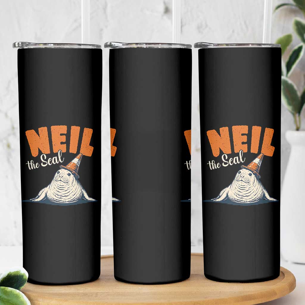 Vintage Neil the Seal Wearing Traffic Cone Hat Meme Skinny Tumbler Cute Retro Viral Chaotic Southern Elephant Seal