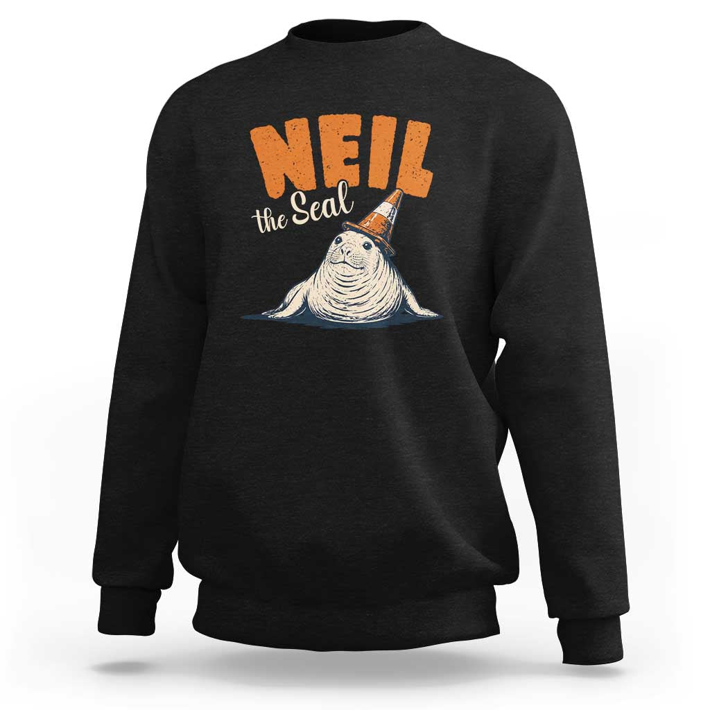Vintage Neil the Seal Wearing Traffic Cone Hat Meme Sweatshirt Cute Retro Viral Chaotic Southern Elephant Seal