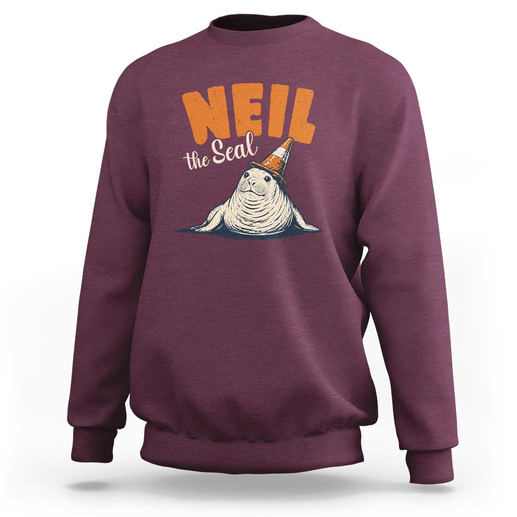 Vintage Neil the Seal Wearing Traffic Cone Hat Meme Sweatshirt Cute Retro Viral Chaotic Southern Elephant Seal