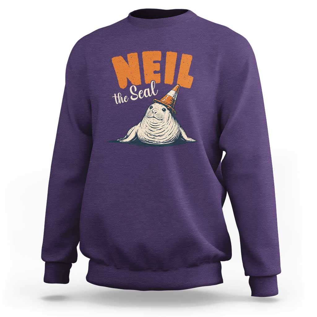 Vintage Neil the Seal Wearing Traffic Cone Hat Meme Sweatshirt Cute Retro Viral Chaotic Southern Elephant Seal
