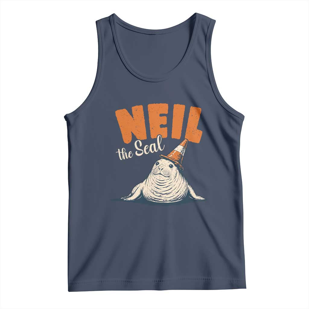 Vintage Neil the Seal Wearing Traffic Cone Hat Meme Tank Top Cute Retro Viral Chaotic Southern Elephant Seal