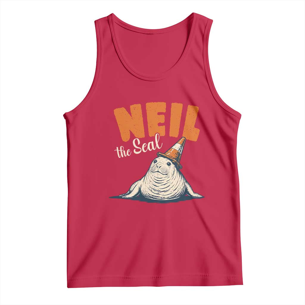 Vintage Neil the Seal Wearing Traffic Cone Hat Meme Tank Top Cute Retro Viral Chaotic Southern Elephant Seal