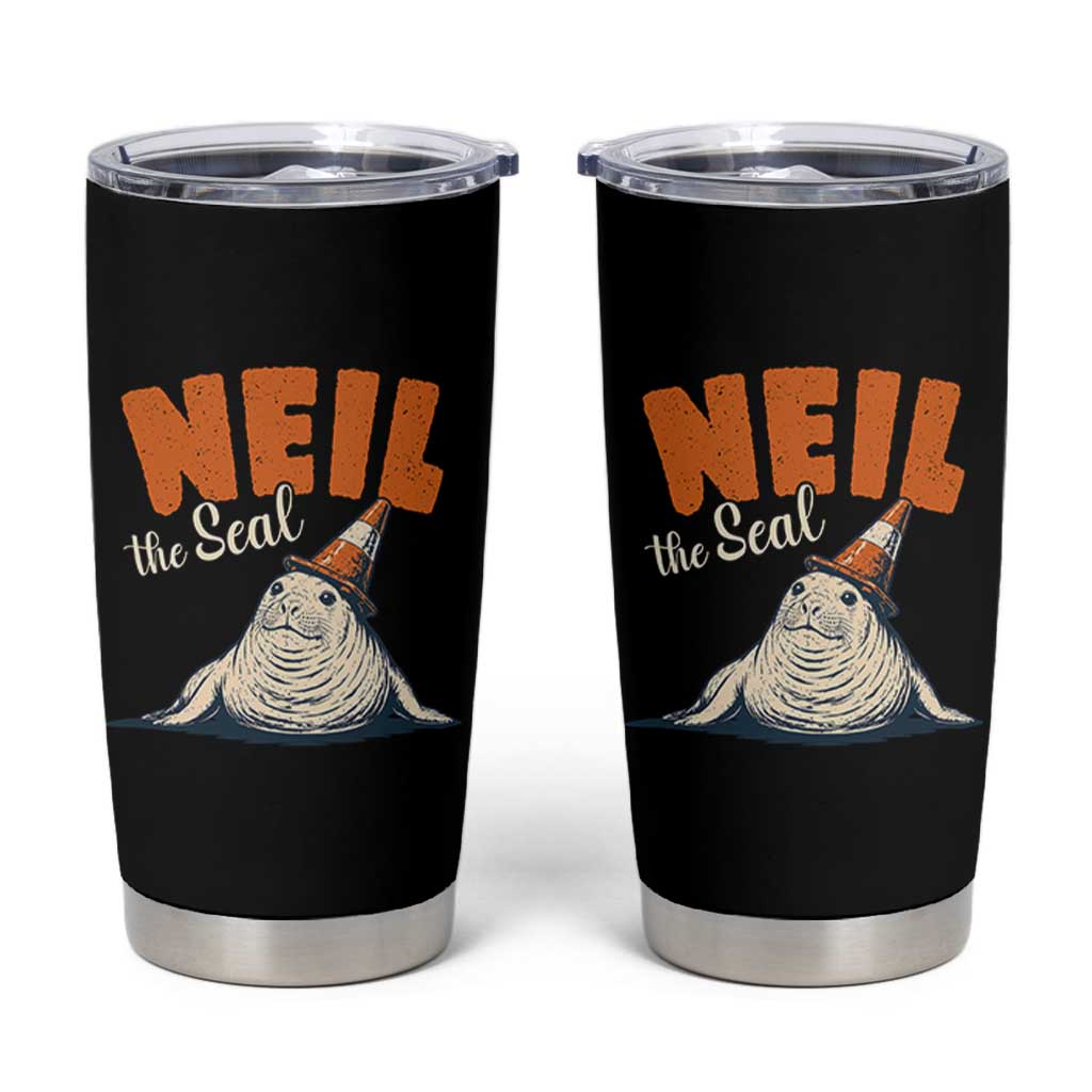 Vintage Neil the Seal Wearing Traffic Cone Hat Meme Tumbler Cup Cute Retro Viral Chaotic Southern Elephant Seal