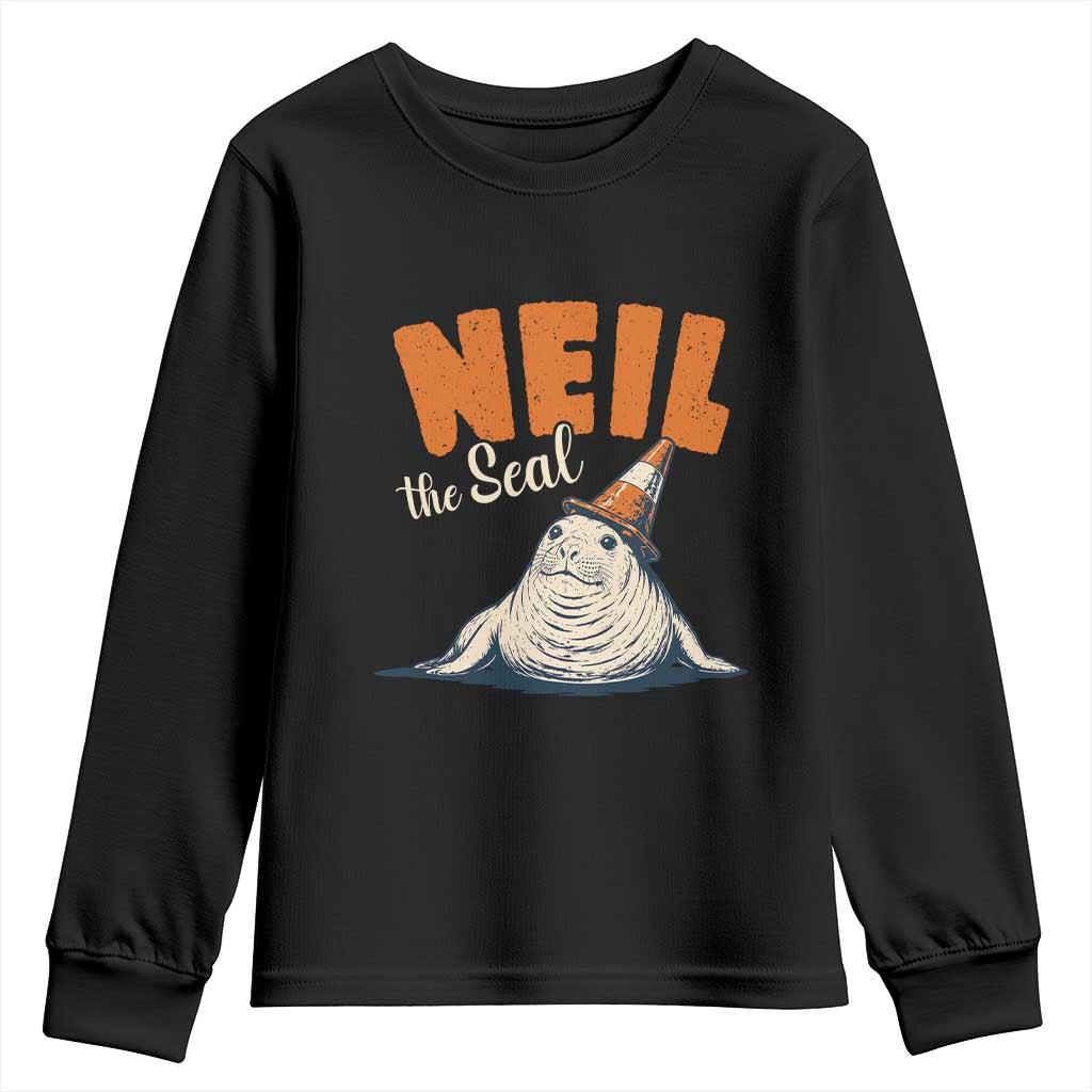 Vintage Neil the Seal Wearing Traffic Cone Hat Meme Youth Sweatshirt Cute Retro Viral Chaotic Southern Elephant Seal