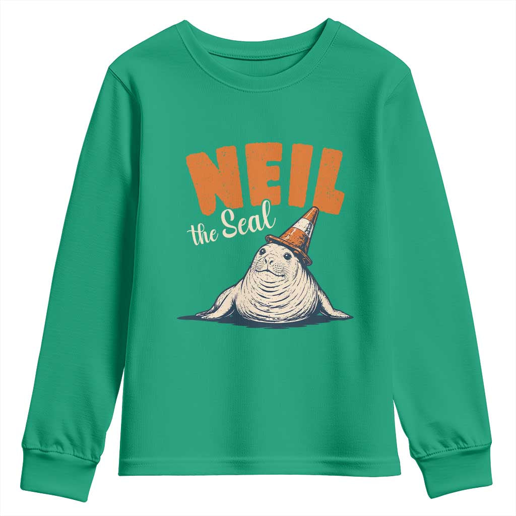 Vintage Neil the Seal Wearing Traffic Cone Hat Meme Youth Sweatshirt Cute Retro Viral Chaotic Southern Elephant Seal