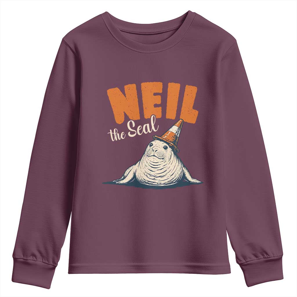 Vintage Neil the Seal Wearing Traffic Cone Hat Meme Youth Sweatshirt Cute Retro Viral Chaotic Southern Elephant Seal