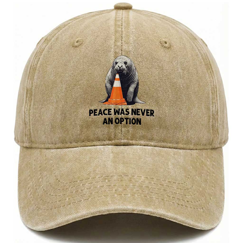 Funny Neil the Seal Peace Was Never An Option Meme Washed Cotton Baseball Cap Chaotic Southern Elephant Seal Traffic Cone