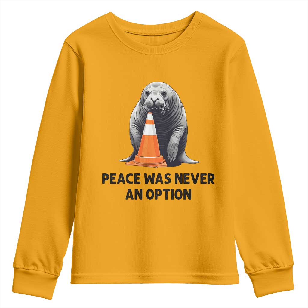 Funny Neil the Seal Peace Was Never An Option Meme Youth Sweatshirt Chaotic Southern Elephant Seal Traffic Cone