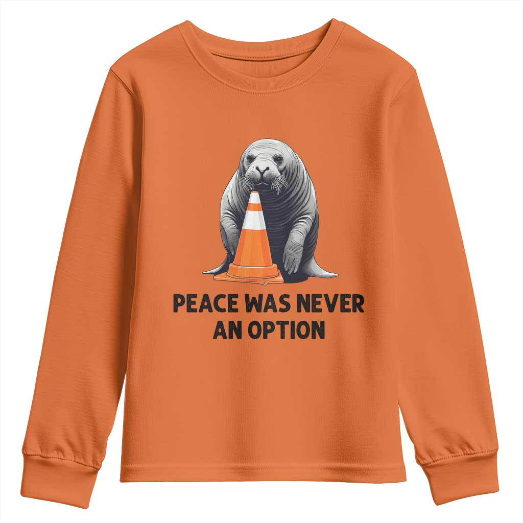 Funny Neil the Seal Peace Was Never An Option Meme Youth Sweatshirt Chaotic Southern Elephant Seal Traffic Cone