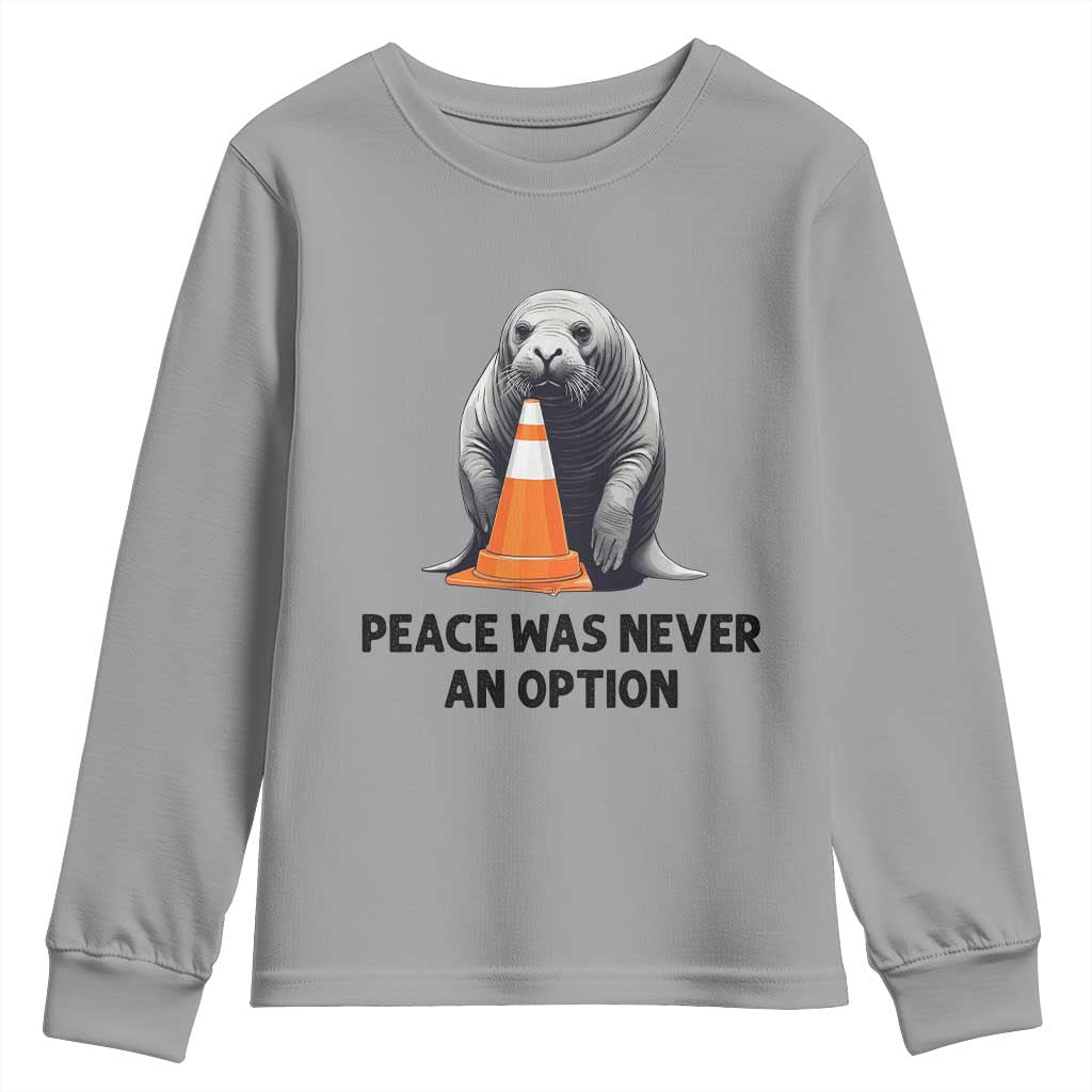 Funny Neil the Seal Peace Was Never An Option Meme Youth Sweatshirt Chaotic Southern Elephant Seal Traffic Cone