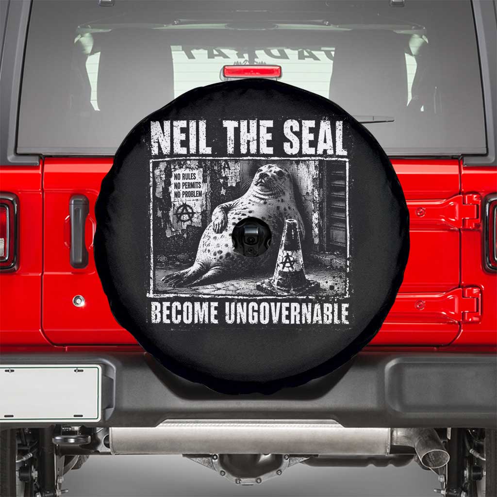 Punk Rock Neil the Seal Become Ungovernable Poster Style Spare Tire Cover Funny Viral Chaotic Elephant Seal Traffic Cone Meme