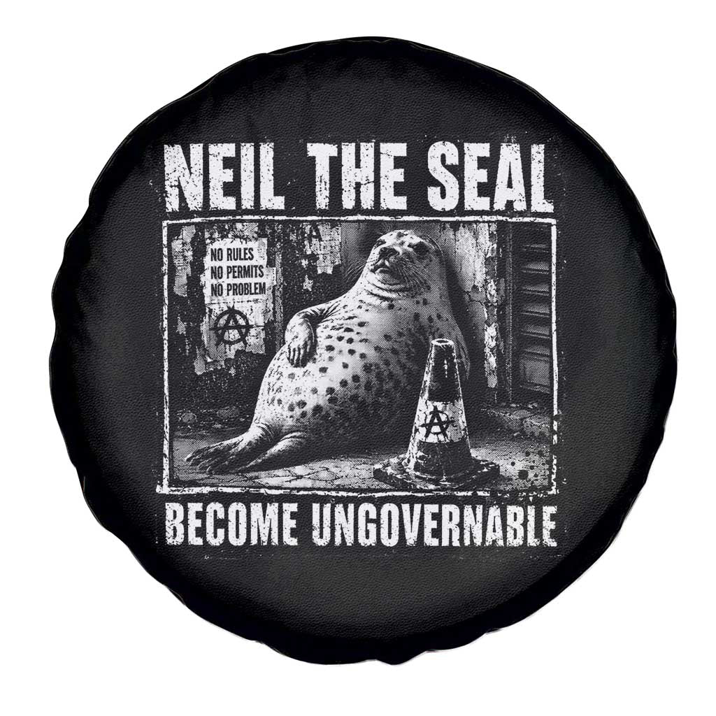 Punk Rock Neil the Seal Become Ungovernable Poster Style Spare Tire Cover Funny Viral Chaotic Elephant Seal Traffic Cone Meme