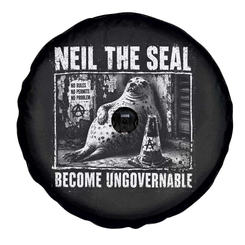 Punk Rock Neil the Seal Become Ungovernable Poster Style Spare Tire Cover Funny Viral Chaotic Elephant Seal Traffic Cone Meme