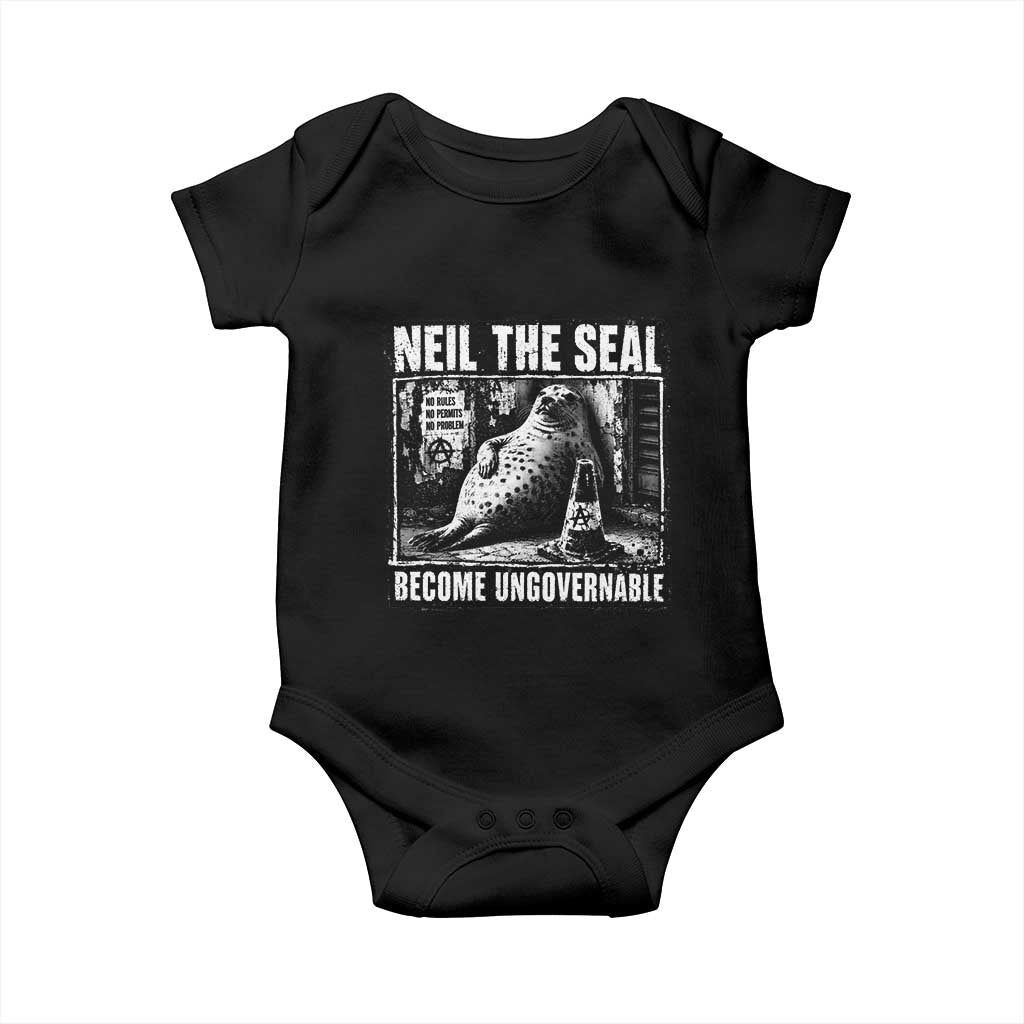 Punk Rock Neil the Seal Become Ungovernable Poster Style Baby Onesie Funny Viral Chaotic Elephant Seal Traffic Cone Meme