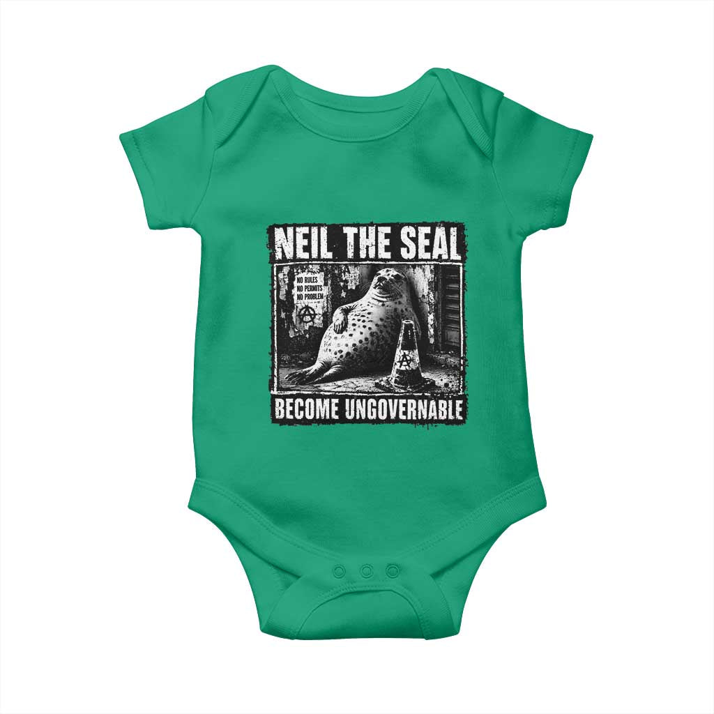 Punk Rock Neil the Seal Become Ungovernable Poster Style Baby Onesie Funny Viral Chaotic Elephant Seal Traffic Cone Meme