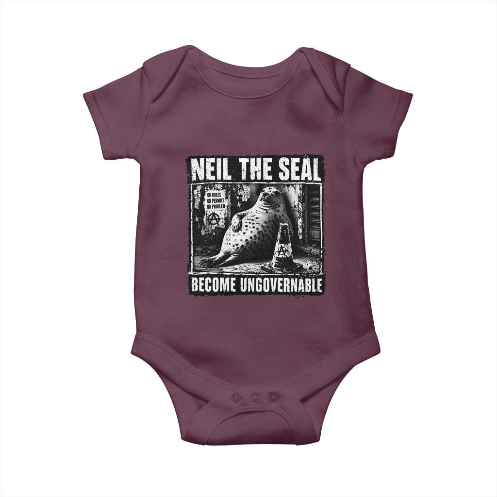 Punk Rock Neil the Seal Become Ungovernable Poster Style Baby Onesie Funny Viral Chaotic Elephant Seal Traffic Cone Meme