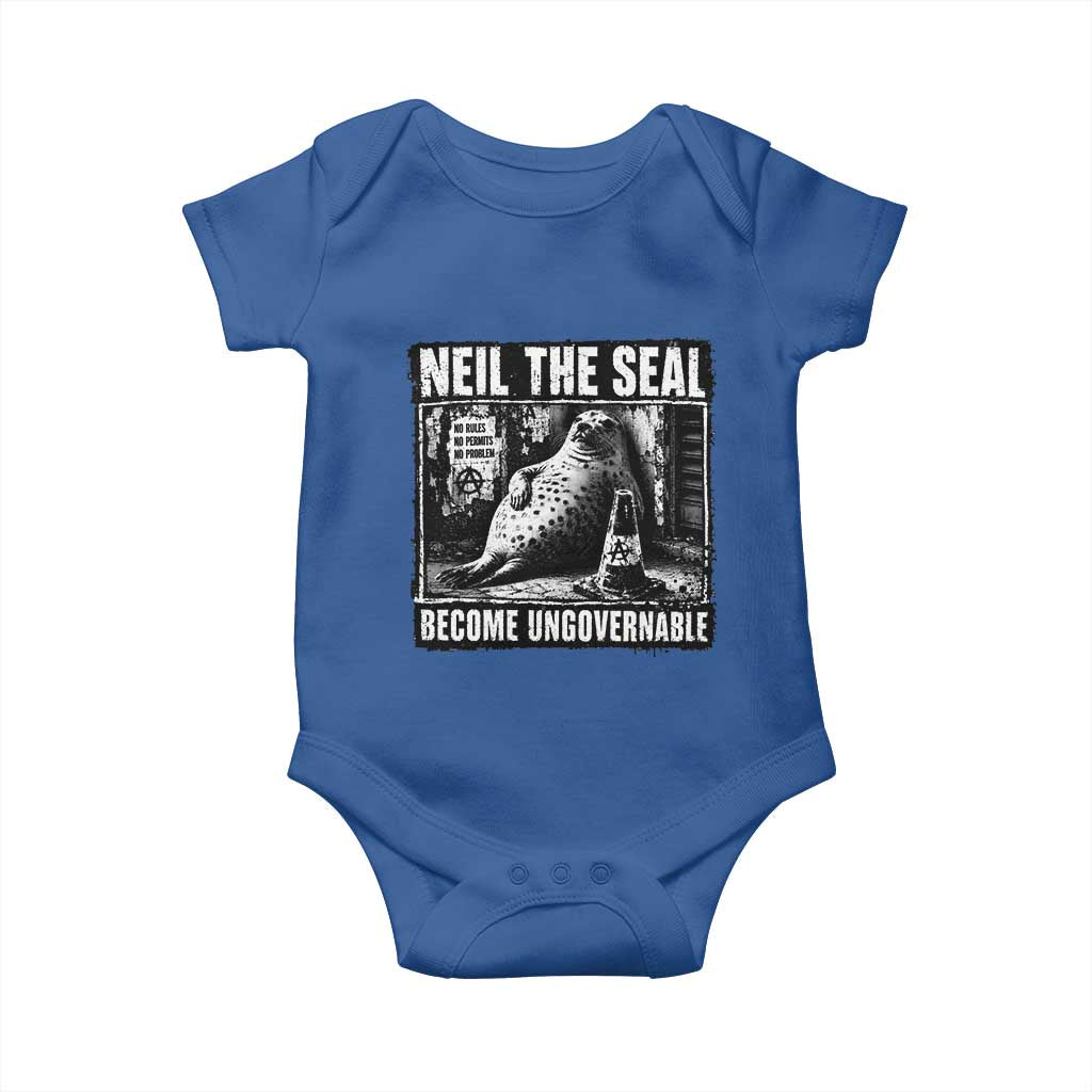 Punk Rock Neil the Seal Become Ungovernable Poster Style Baby Onesie Funny Viral Chaotic Elephant Seal Traffic Cone Meme