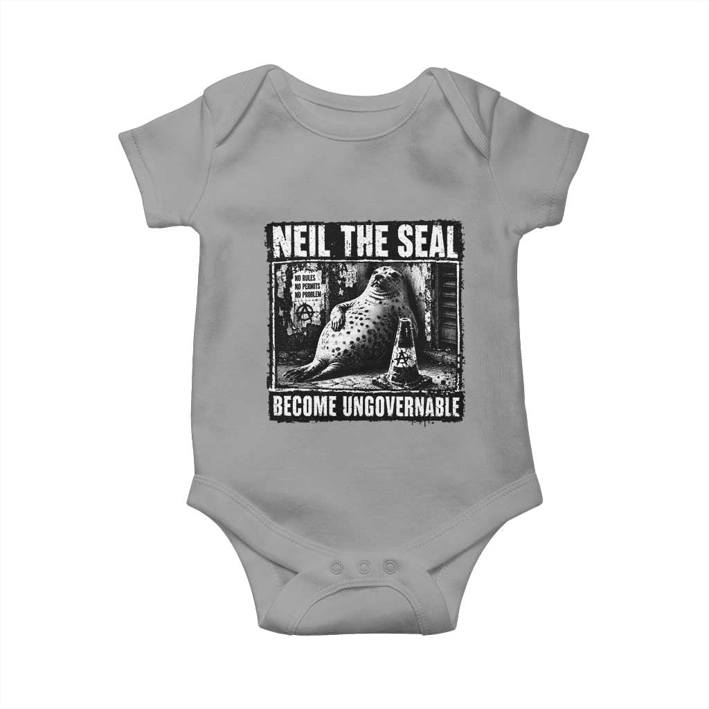 Punk Rock Neil the Seal Become Ungovernable Poster Style Baby Onesie Funny Viral Chaotic Elephant Seal Traffic Cone Meme