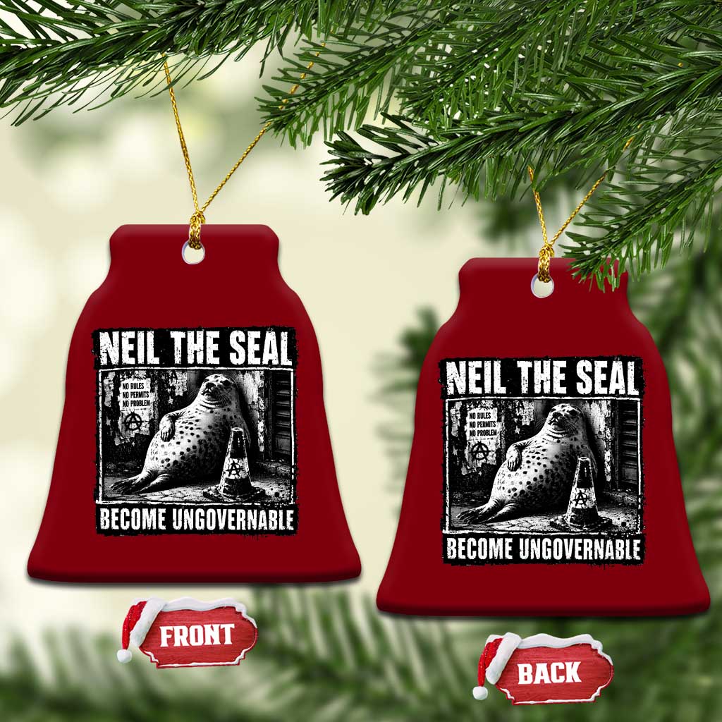 Punk Rock Neil the Seal Become Ungovernable Poster Style Ceramic Ornament Funny Viral Chaotic Elephant Seal Traffic Cone Meme