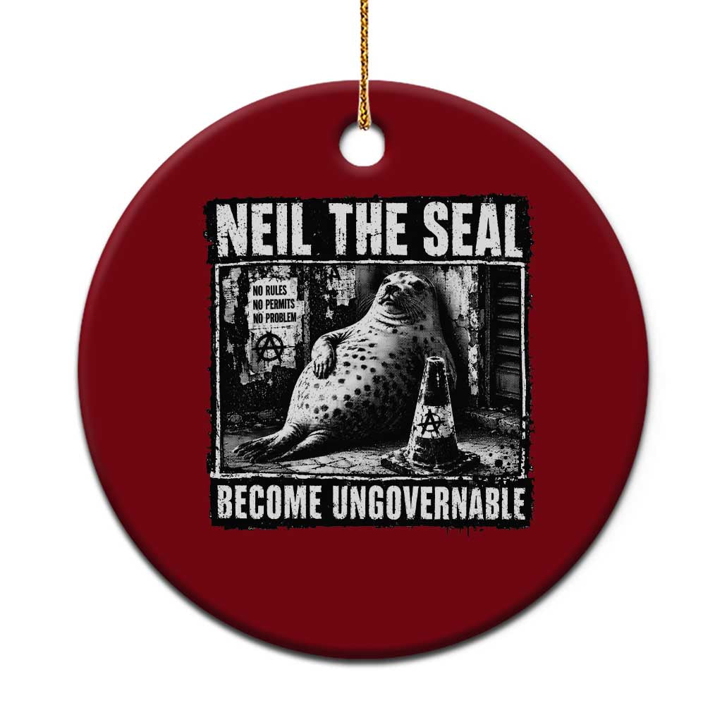 Punk Rock Neil the Seal Become Ungovernable Poster Style Ceramic Ornament Funny Viral Chaotic Elephant Seal Traffic Cone Meme