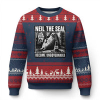 Punk Rock Neil the Seal Become Ungovernable Poster Style Ugly Christmas Sweater Funny Viral Chaotic Elephant Seal Traffic Cone Meme