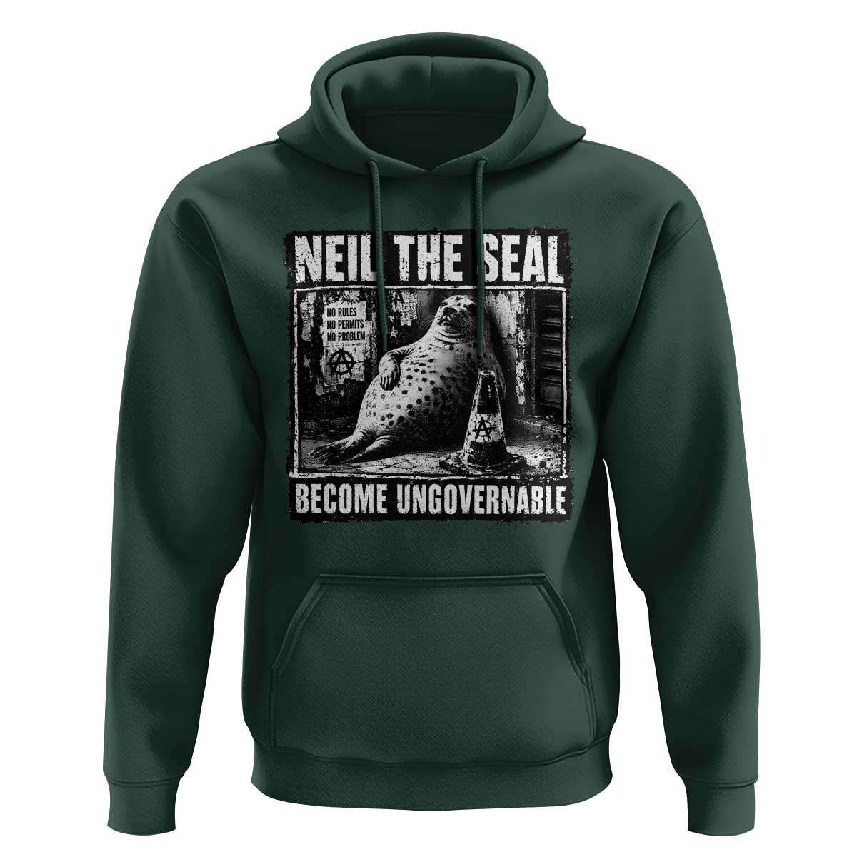Punk Rock Neil the Seal Become Ungovernable Poster Style Hoodie Funny Viral Chaotic Elephant Seal Traffic Cone Meme
