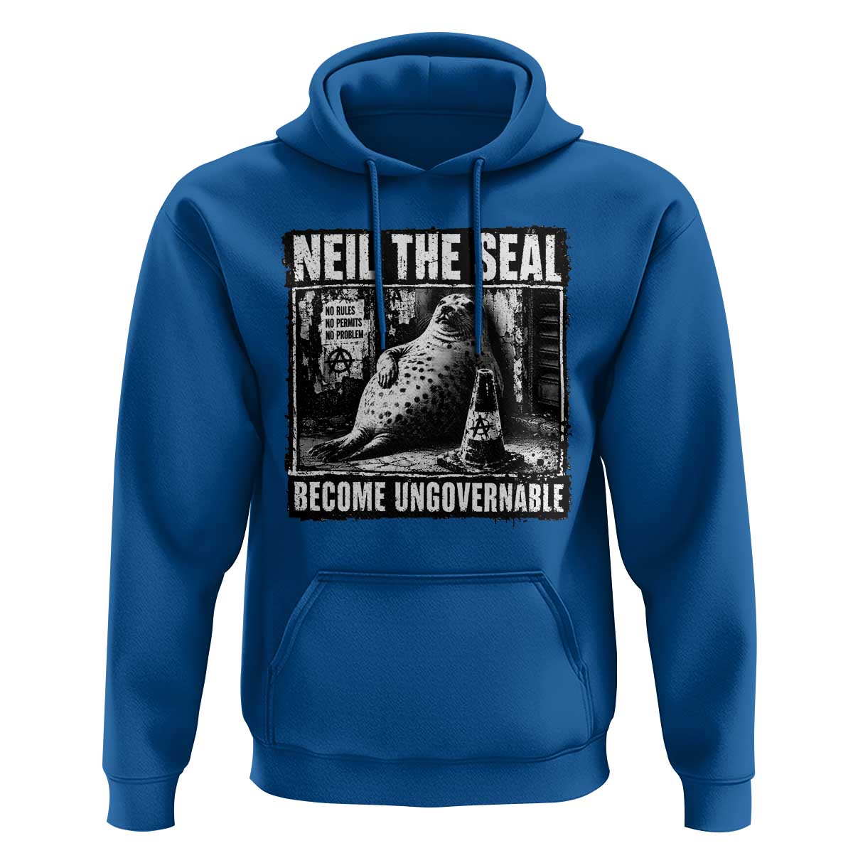 Punk Rock Neil the Seal Become Ungovernable Poster Style Hoodie Funny Viral Chaotic Elephant Seal Traffic Cone Meme